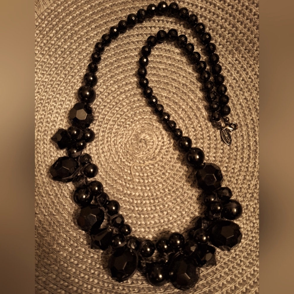 Vintage Long black beaded necklace